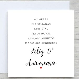 Spanish 5th Anniversary Card, Personalised anniversary card, 5th Anniversary card, Wood Anniversary, 5 years together wedding anniversary