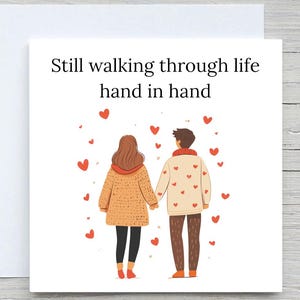 Romantic Anniversary Card - Hand in Hand - Sweet Cartoon Love Greeting, Cute Relationship Card, Custom Anniversary Gift for partner