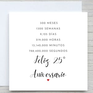 Spanish Anniversary Card, Personalised anniversary card,  25 years married card, Silver Anniversary