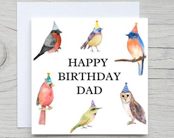 Carte d&#39;anniversaire oiseau pour papa : motif aquarelle