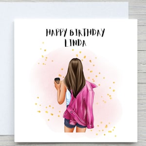 Personalised Happy Birthday Handmade Card,  for her Sister Bestie Cousin, personalised Hair Style card, for bestie, sister, coffee lover