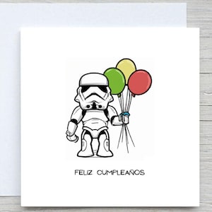 Verjaardagskaart Stormtrooper: grappige Spaanse Feliz Cumpleaños