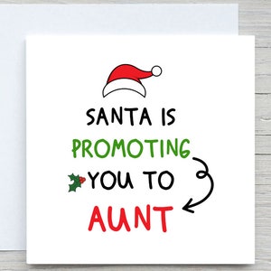Cartão de anúncio de gravidez, cartão de gravidez de Natal, Papai Noel promovendo você para TIA, Cartão de Natal, Cartão de estou grávida