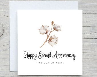 Carte d'anniversaire, carte d'anniversaire personnalisée, carte de deuxième anniversaire, anniversaire de coton, anniversaire de mariage de 2 ans