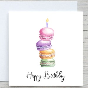 Geburtstagskarte, süße Karte, alles Gute zum Geburtstag, helle bunte Geburtstagskarte, für Freundkarte, Macarons Kerzenkarte