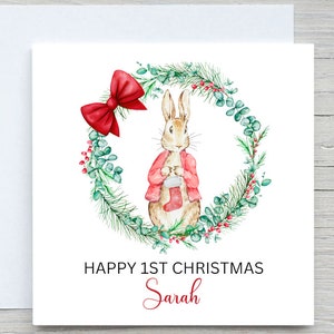 Personalised kids christmas card, Bunny Rabbit card, Add Name card, from Grandma, from aunt, 1st Christmas card, custom card for kids