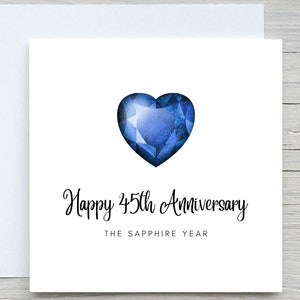 Biglietto di anniversario, biglietto di anniversario personalizzato, biglietto del 45° anniversario, anniversario zaffiro, 45 anni insieme di anniversario di matrimonio