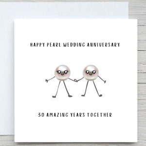 Biglietto di anniversario, biglietto di anniversario personalizzato, biglietto per 30 anni di matrimonio, anniversario di perla