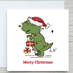 Biglietto di Natale personalizzato, Buon Natale, Biglietto di auguri, Carino dinosauro T-rex, biglietto di Natale