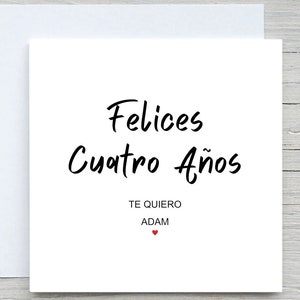 Tarjeta del 4º aniversario, Felices 4 años, tarjeta del 4º aniversario, tarjeta del 4º aniversario para pareja, regalo de aniversario
