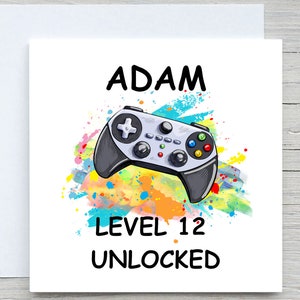 Carte d'anniversaire, carte d'anniversaire personnalisée, carte de 12e anniversaire, carte d'anniversaire pour fils cousin neveu, carte d'anniversaire de jeu, niveau 12 débloqué