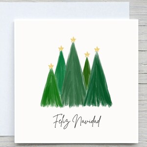 Cartão de Natal personalizado, Feliz Natal em espanhol, Cartão de árvores de Natal, Cartão de Natal em espanhol, Feliz Navidad