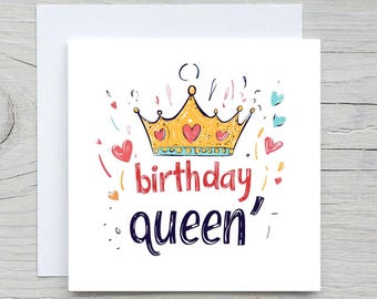 Birthday Queen Card, Tiara, Glam Birthday, Personalized Gift