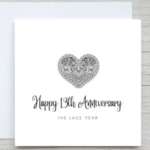 Tarjeta de aniversario, tarjeta de aniversario personalizada, tarjeta del 13.º aniversario, aniversario de encaje, 13 años juntos de aniversario de bodas