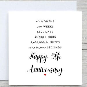 5th Anniversary Card, Personalised anniversary card, 5th Anniversary card, Wood Anniversary, 5 years together wedding anniversary