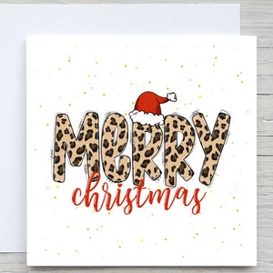 Biglietto di Natale personalizzato, biglietto di auguri, stampa animalier leopardo, regalo di festa, regalo di Natale per lei, per lui