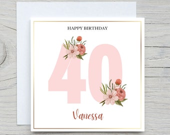 Personalised Name Birthday card, Floral birthday card, for her birthday card, add age and name birthday card, flower birthday card