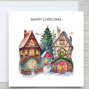 Biglietto di Natale, Buone Feste, Biglietti personalizzati, Biglietto invernale, Villaggio di Natale, Biglietto di auguri per le feste, biglietto personalizzato