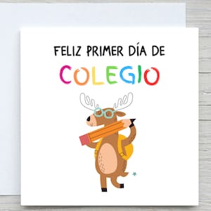 Cartão personalizado de volta às aulas em espanhol, Boa sorte na nova escola, Cartão de volta às aulas, Boa sorte, primer Día de colegio