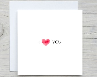 Valentines Day Card, Love greeting card, I love you Card, Watercolor Heart, Romantic Card, Valentine's Gift