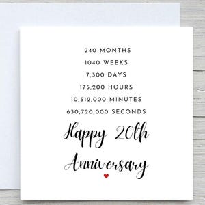 Anniversary Card, Personalised anniversary card, 20th Anniversary card, China Anniversary, 20 years together wedding anniversary