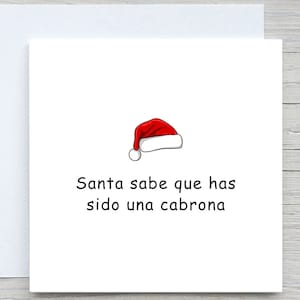 Biglietto di Natale spagnolo personalizzato, biglietto di auguri di buon Natale, biglietto di Natale divertente per lei, Babbo Natale sa che sei stata una stronza,