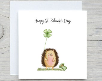 Happy St Patrick's day Card , Cute St Patrick's day Card, Watercolor St. patricks day, Watercolor postcards,Hedgehog card