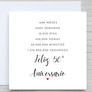 Spanish 50th Anniversary Card, Personalised anniversary card,  50 years married card, Golden Anniversary