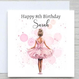 Personalisierte Ballerina-Geburtstagskarte, rosa Ballerina-Kleid, für Nichtenkarte, für Enkelkarte, Geburtstagskarte, fügen Sie Namen und Alterskarte hinzu