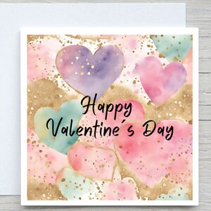 Tarjeta de feliz día de San Valentín, te amo, tarjeta de corazones de acuarela, tarjeta del día de San Valentín, tarjeta romántica, tarjeta de te amo, tarjeta del día de San Valentín