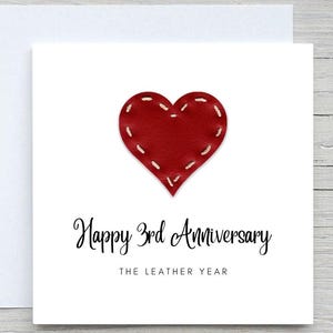 Personalized 3rd Anniversary Card: Leather Heart, Wedding Anniversary