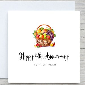 Tarjeta de aniversario, tarjeta de aniversario personalizada, tarjeta del 4.º aniversario, aniversario de frutas, 4.º aniversario de bodas