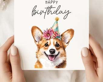 Floral Corgi Birthday Card: Personalized Dog Birthday