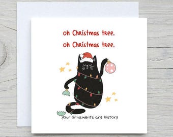 Funny Cat Christmas Card: Personalised Holiday Card