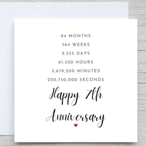 Siebte Jahrestagskarte, personalisierte Jahrestagskarte, 7. Jahrestagskarte, Kupferjubiläum, 7 Jahre zusammen Hochzeitstag
