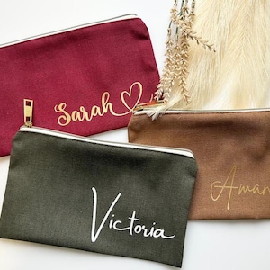 Personalisierte Canvas Make-up Tasche, Geschenke für Sie, Brautjungfer Geschenke, benutzerdefinierte Kosmetiktasche, Bachelorette Party Favors, Name Tasche, Weihnachtsgeschenk