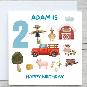 Prénom personnalisé anniversaire, carte d'anniversaire bébé garçon ferme et animaux, carte d'anniversaire