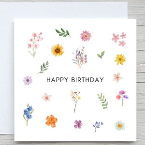 Carte d'anniversaire, carte de voeux d'anniversaire, carte florale, carte d'anniversaire mignonne, carte d'anniversaire de fleur