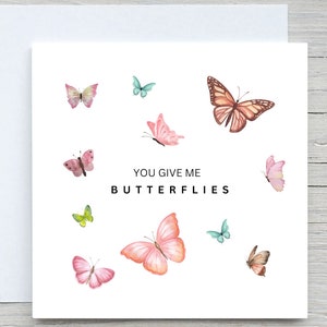 Tarjeta de amor, tarjetas personalizadas, me das mariposas, tarjeta romántica, tarjeta de te amo, tarjeta del día de San Valentín, tarjeta de aniversario