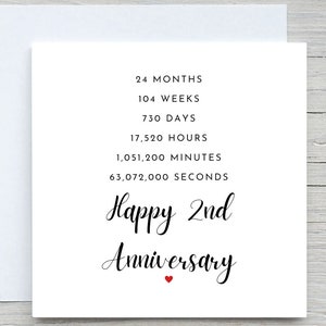 Tarjeta del segundo aniversario, tarjeta de aniversario personalizada, tarjeta del segundo aniversario, aniversario de algodón, segundo aniversario de bodas, regalo