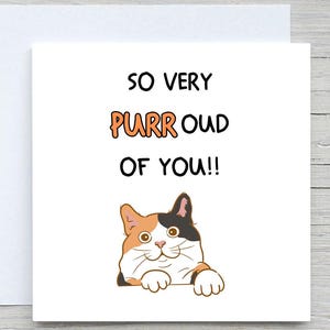 Very Proud Of You - Personalised Congratulations Card, Graduation, Well Done, New Job, Promotion, school tests card, Cute cat card