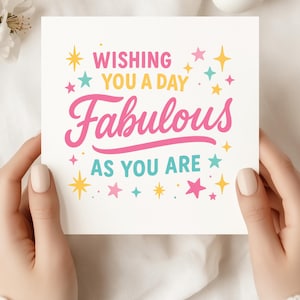 Aangepaste verjaardagskaart, fantastische verjaardagskaart – heldere en leuke kaart – ik wens je een fantastische dag – leuke kaart voor haar of je BFF