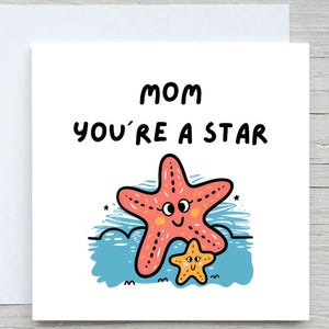 Cartão personalizado para o dia das mães, cartão para o dia das mães, Você é uma estrela, cartão para a mãe, cartão da filha, cartão estrela do mar