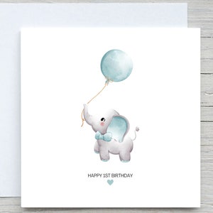 Tarjeta de cumpleaños para bebé, tarjeta para el primer cumpleaños, tarjeta para el nieto, tarjeta para el primer cumpleaños, tarjeta con elefante azul