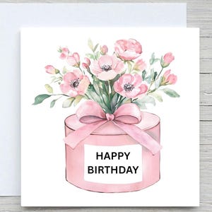 Elegante bloemen verjaardagskaart - bloemenvaaskaart - gepersonaliseerde verjaardagswenskaart voor haar, aangepaste wenskaart, bloemenkaart