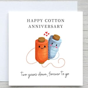 Tarjeta de aniversario de algodón personalizada: 2.º aniversario