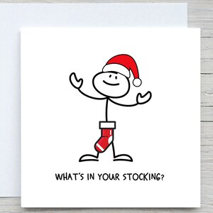 Divertente biglietto di Natale, biglietto di Buon Natale, biglietto con scritto "Cosa c'è nella tua calza", biglietto di Natale personalizzato