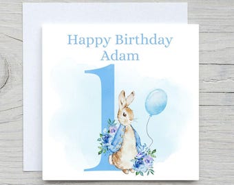 Biglietto di auguri per il primo compleanno del nipote con orsetto e palloncino, biglietto di auguri personalizzato per il primo compleanno del nipote, nipote compie 1 anno, regalo per il nipote che