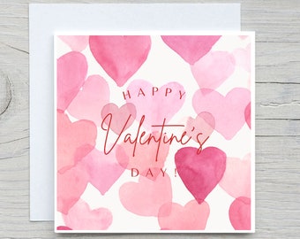 Happy Valentines day Card, I love you, Watercolor Hearts card, Valentine's Day Card, romantic card, i love you card, valentines day card