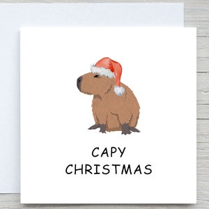 Divertente biglietto di Natale, biglietto di auguri per le feste del capibara, Natale del capibara, biglietti carini, biglietti divertenti, biglietto con cappello di Babbo Natale, biglietto del capibara, simpatico biglietto con animale